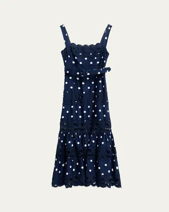 Self Portrait Polka Dot Linen Midi Dress