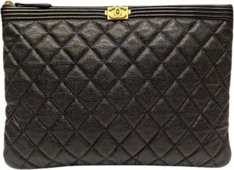 Chanel Pre-owned Clutches, female, Black, Size: ONE SIZE Pre-owned Boy Chanel Leather Clutch Bag