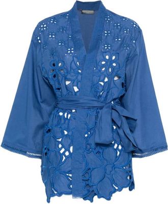 Ermanno Scervino Broderie-Anglaise Riemjas - Dames - Kimonos - Blauw - XS - Katoen - Overhemden