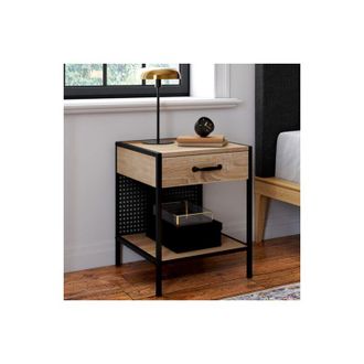 IDMarket Lote De 2 Mesillas De Noche Preston De Acero Perforado Con 1 Caj&oacute;n De Dise&ntilde;o Industrial