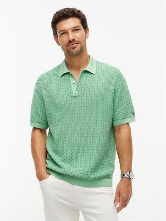 Tommy Hilfiger Mens Relaxed Fit Garment-Dyed Sweater Polo - Cut Grass - M