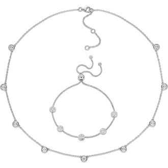 Delmar Dew Lab Created Moissanite Station Necklace & Bracelet Set in Silver at Nordstrom Rack