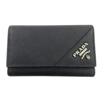 Prada Pre-owned Accessories, female, Black, Size: ONE SIZE Pre-owned Saffiano Triangle Wallet