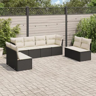 vidaXL Vidaxl - Set De Sof&aacute;s De Jard&iacute;n 8 Piezas Y Cojines Rat&aacute;n Sint&eacute;tico Negro