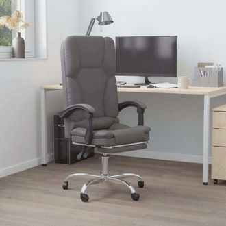 vidaXL Silla De Oficina Reclinable Masaje Cuero Sint&eacute;tico Gris Vidaxl