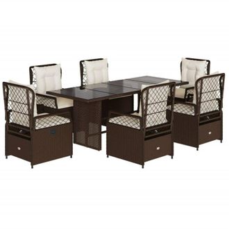 vidaXL Set Comedor De Jard&iacute;n 7 Pzas Con Cojines Rat&aacute;n Sint&eacute;tico Marr&oacute;n Vidaxl