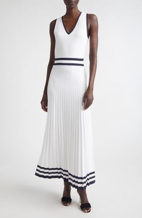 St. John Kelsey Riviera Crepe Knit Sleeveless Dress in Bright White/midnight at Nordstrom, Size Medium