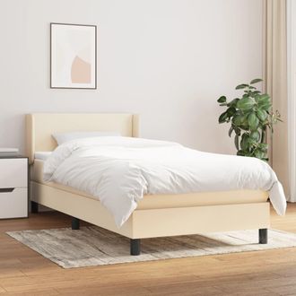 vidaXL Cama Box Spring Con Colch&oacute;n Tela Color Crema 90x200 Cm Vidaxl