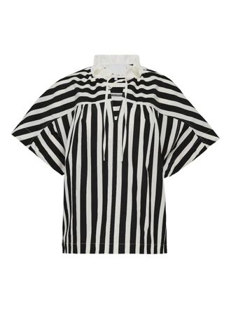 3.1 Phillip Lim striped frill-neck top - women - Cotton/Silk - S - Black