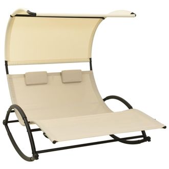 vidaXL Tumbona Doble Con Toldo Textilene Color Crema Vidaxl