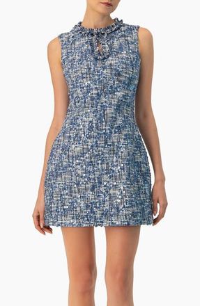 Ivonne Sleeveless A-Line Dress with Sequined Boucle Fabric in Blue at Nordstrom, Size 14