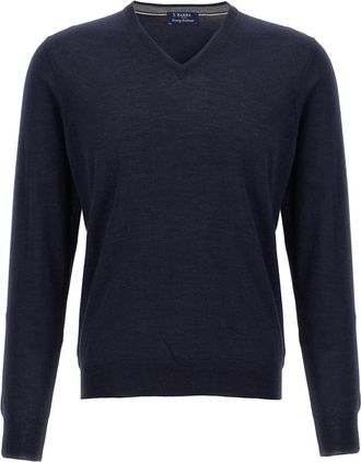 Barba Wollen trui met V-hals van zijde - Heren - V-hals truien - Blauw - 4XL - Wol - Truien & Vesten