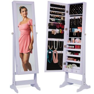 Best Choice Products Jewelry Armoire Cabinet, Full Length Mirror w/ Velvet Storage Interior, Lock
