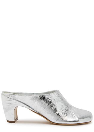 Dries Van Noten 70 Crinkled Metallic Leather Mules - Silver - 39 (IT39 / UK6)