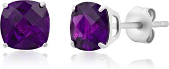 MAX + STONE 14k Yellow or White Gold 6MM Cushion Cut Gemstone Solitaire Gemstone Studs