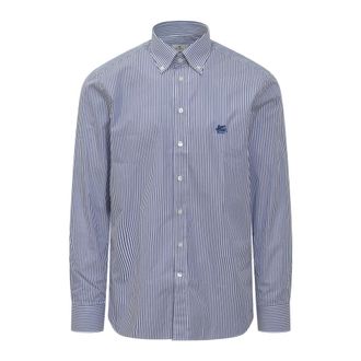 Etro Gestreept overhemd met knopen - Heren - Casual Overhemden - Blauw - 2XL - Katoen - Overhemden