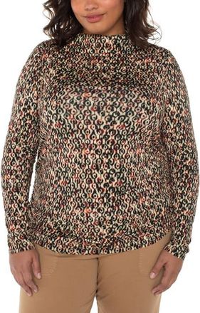 Liverpool L.A. Ruched Mock Neck Top in Multi Geo Ikat at Nordstrom, Size 2X