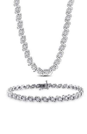 Delmar Diamond Tennis Necklace & Bracelet Set - 1.48ct. in Silver at Nordstrom Rack