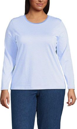 Lands End Plus Size Relaxed Supima Cotton Long Sleeve Crew Neck T-Shirt in Light Sea Blue Micro Stripe at Nordstrom, Size 3X