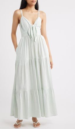 CeCe by Cynthia Steffe Stripe Tie Front Maxi Dress in Canopy Green at Nordstrom, Size Xx-Small