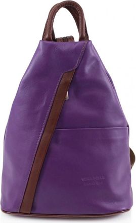 Generic Women Soft Leather Italian Vera Pelle Rucksacks Ladies Backpacks Gym School Shoulder Bags VPR244 (Purple/Brown)