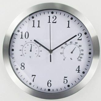 OEM Reloj De Pared Redondo De Cuarzo, Silencioso, De Aluminio, Con Term&oacute;metro E Higr&oacute;metro, Ideal Para Sala De Estar, Cocina U Oficina (blanco)