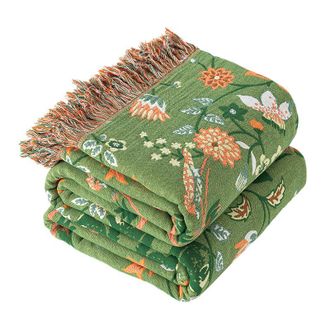 No Brand Manta De Gasa De Algod&oacute;n Puro Con Tem&aacute;tica De Oz, Reversible, Verde Y Blanco, Ideal Como Funda De Sof&aacute; O Manta Para El Hogar, 150 X 200 Cm
