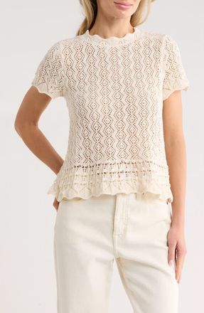 Current Elliott Short Sleeve Pointelle Sweater in Almond Cream at Nordstrom Rack, Size X-Small