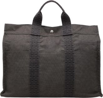 Herm&egrave;s Her Line Gray Canvas Handbag Tote Bag (Pre-Owned)