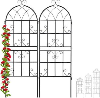 Relaxdays Set De 4 Soportes Plantas Met&aacute;licos, Con Estacas, Enrejado Para Trepadoras, 150 X 50 Cm, Jard&iacute;n, Negro