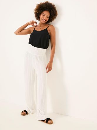 Fat Face FatFace White Shirred Palazzo Wide Leg Trousers