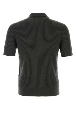 Gucci Mens Dark Grey Wool Blend Polo Shirt Militarygreengreen Exterior: Cashmere