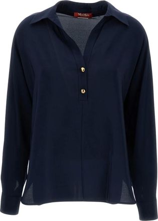 Max Mara Overhemden, Dames, Blauw, XS, Zijden Cr&ecirc;pe Shirt
