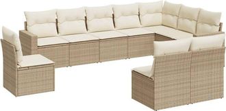 vidaXL Juego De Sof&aacute;s Jard&iacute;n Con Cojines Beige 10 Pzas Rat&aacute;n Sint&eacute;tico Vidaxl