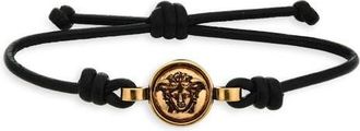 Versace Mens Leather Slide Bracelet in 1B75J Black Gold at Nordstrom