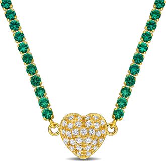 Mimi & Max 13 5/8ct TGW Created Emerald Created White Sapphire Heart Necklace Yellow Silver