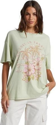 Roxy Hibiscus Paradise T-Shirt Womens Green Oversized Crew Neck DSGL1227