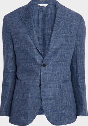 Boglioli Men & apos;s Plaid Linen Denim Single-Breasted Blazer