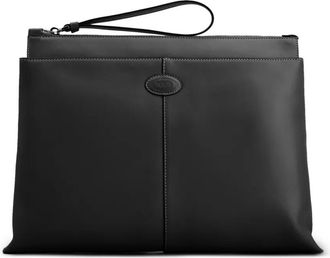 Tod's medium leather clutch bag - men - Calf Leather - One Size - Black