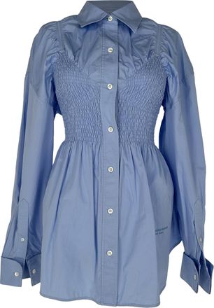 Alexander Wang Smocked Bodice Shirt in Light Blue Cotton