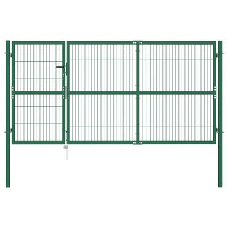 Berkfield Home Garden Fence Gate with Posts 350x140 cm Steel Green