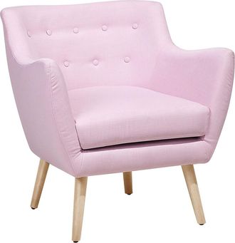 Beliani Beliani - Sill&oacute;n Tapizado Rosa Con Respaldo Abotonado Patas De Madera Drammen