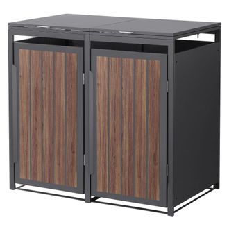 ML Design Cobertizo para 2 cubos de basura 240l antracita roble oscuro con tapa
