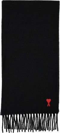 Ami Zwart Wol Gebreide Sjaal met Franje - Dames - Wintersjaals - Zwart - ONE Size - Wol - Accessoires