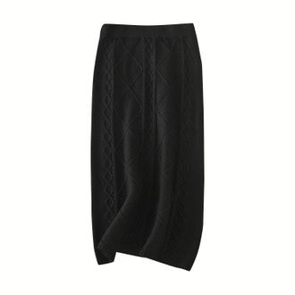 Generic Black Jersey Skirts For Women Uk | Wool Skirts For Women Uk Elegant Cable Knitted Skirt Stretch Winter Skirts Slim Fit Pencil Skirt Mid-Calf Waist Jum