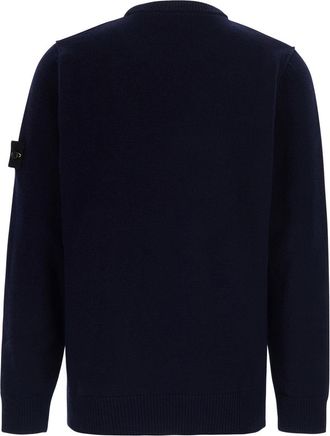 Stone Island Mens Crewneck Wool Sweater Blue Tops Top