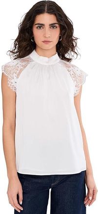Vince Camuto Mock Neck Blouse with Lace Cap Womens Clothing New Ivory : XL, Lace/Nylon/Polyester