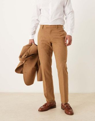 Asos Pantaloni da abito slim fit in misto lana marrone