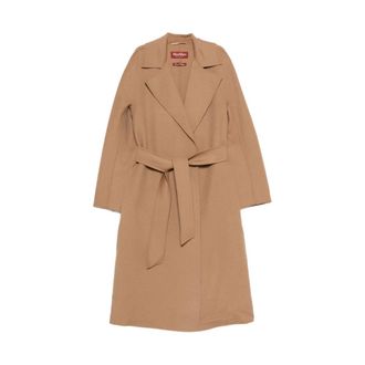 Max Mara Jassen, Dames, Bruin, XS, Wol, Cles Belt Lange Jas