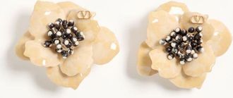 Valentino Garavani Fleur Lumineuse Earring in Metal, Enamel and Fabric Wo